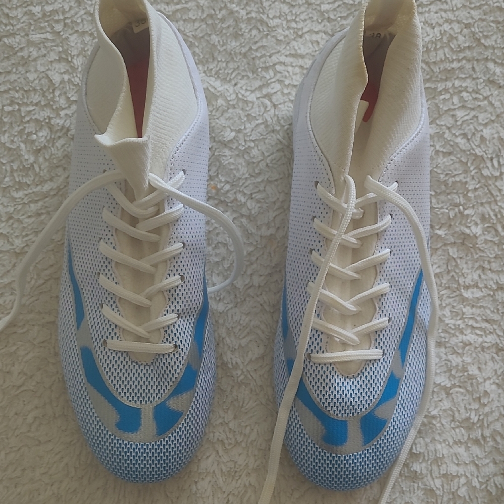 White and Blue Mesh Sneakers
